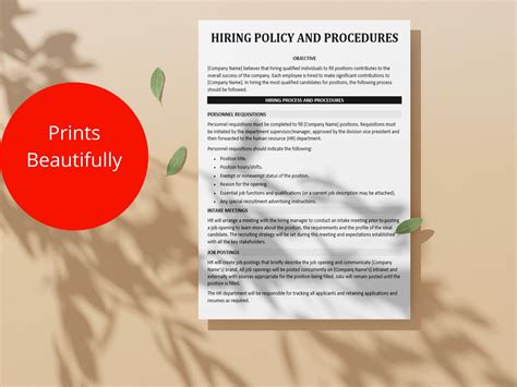 Editable Hiring Policy Template: HR Recruitment Guidelines (digital