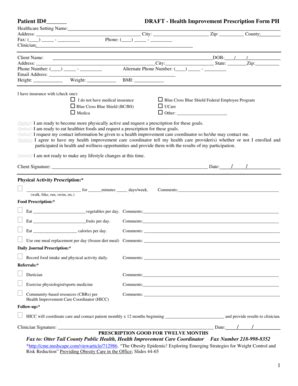 Fillable Online Health State Mn Health Improvement Prescription Form PH