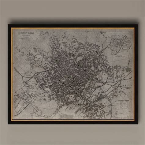 Birmingham Map, Vintage Map of Birmingham, England, Vintage Wall Art ...