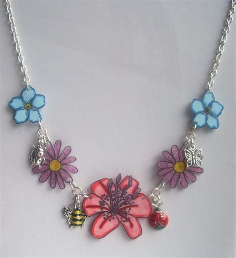 Shrink plastic 'Flower Garden' necklace. | Shrink plastic jewelry ...