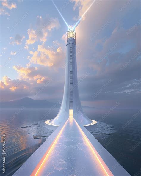 Futuristic Lighthouse With Beams Projecting Paths In Multiple