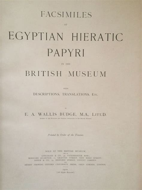 Facsimiles of Egyptian Hieratic Papyri in the British Museum. 1st ...