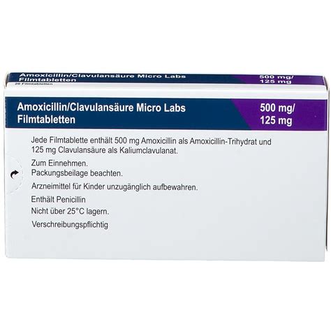 Amoxicillin Clavulansäure Micro Labs 500 mg 125 mg 20 St mit dem E