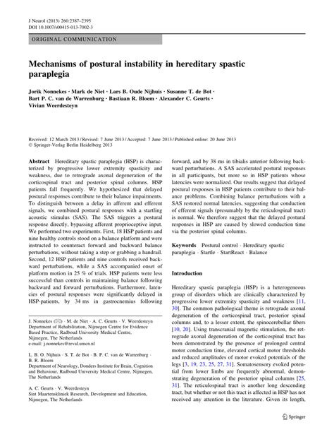 (PDF) Mechanisms of postural instability in hereditary spastic paraplegia