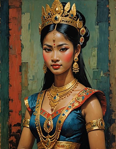 Royal Cambodian Apsara Dancer Painted By The Artist Modigliani Ai