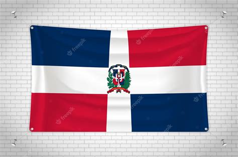 Bandeira Da República Dominicana Pendurada Na Parede De Tijolos Desenho 3d Bandeira Pendurada