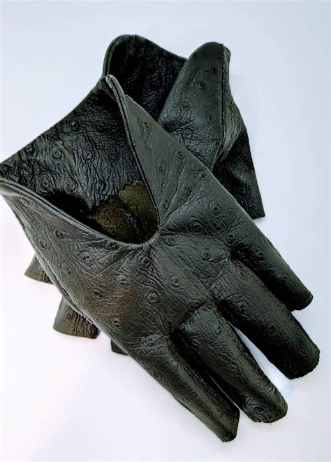 Womens Olive Green Leather Gloves Fingerless Star Hollow Etsy