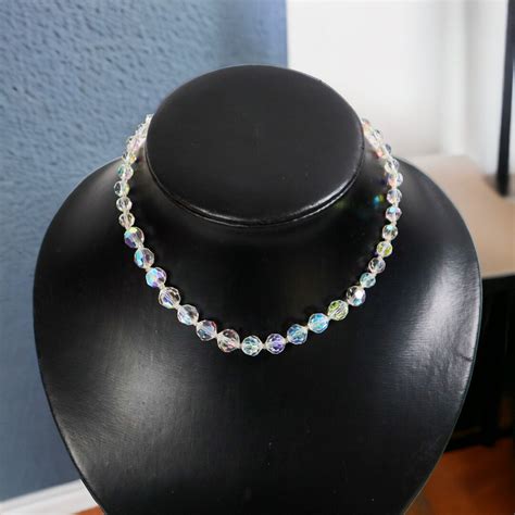 Vintage Aurora Borealis Crystal Bead Necklace Czech Crystal Beaded