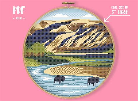 Theodore Roosevelt National Park Cross Stitch Pattern Bisons Etsy