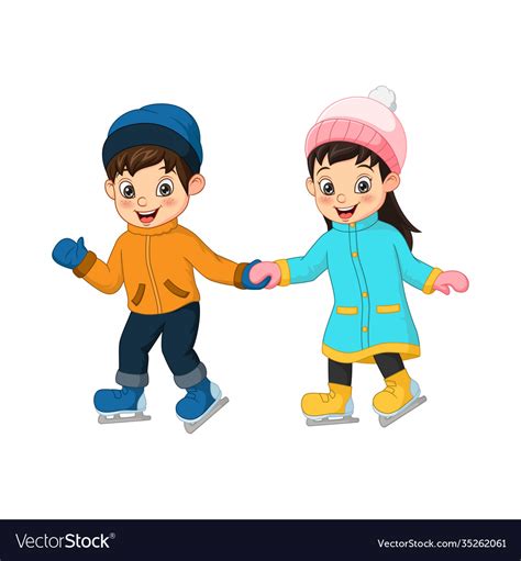 Cute little kids play ice skating together Vector Image