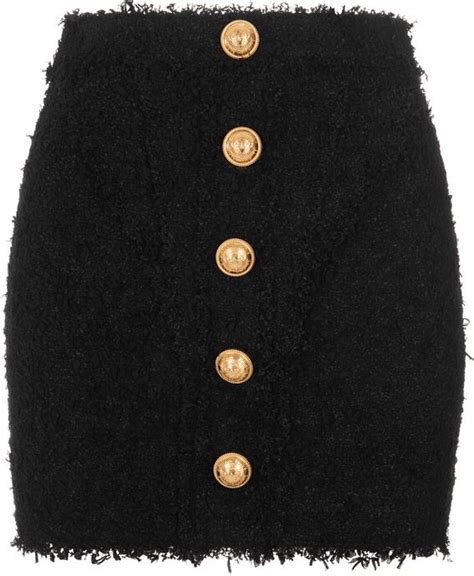 Balmain Logo Button Tweed Skirt Shopstyle