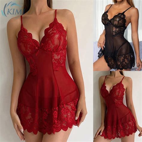 KIMI Women Sexy Sheer Lingerie Nightdress Lace Shopee Singapore
