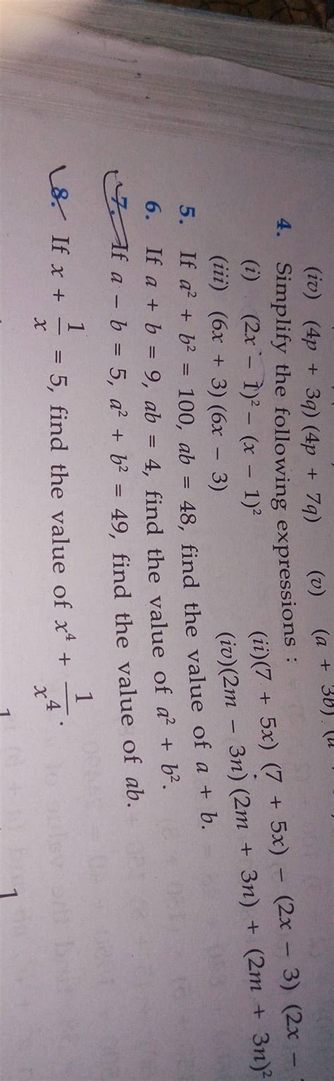 4 Simplify The Following Expressions I 2x−1 2− X−1 2 Ii 7 5x 7 5x