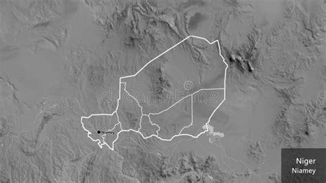 Forma Del Niger Con Fronteras Regionales Escala De Grises Etiquetas