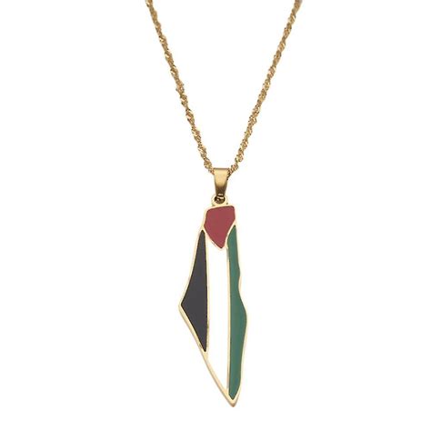 Gold Plated Palestine Flag Map Necklace Pendant With 50cm Chain