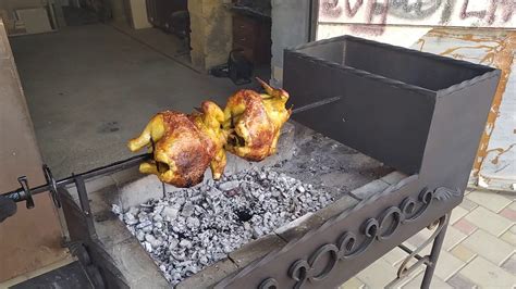Две курицы на вертеле на мангале - YouTube