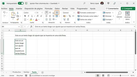 Cómo ajustar el alto de las Filas y el ancho de las Columnas en Excel