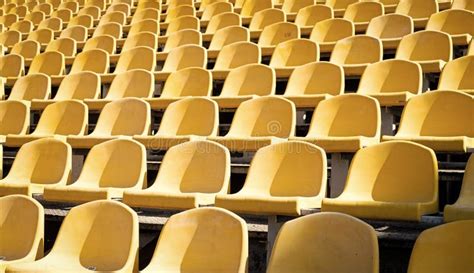 Yellow Tribunes Seats Of Tribune On Sport Stadium Empty Outdoor Arena