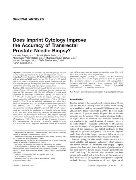 Pdf Does Imprint Cytology Improve The Accuracy Of Transrectal Prostate Needle Biopsy