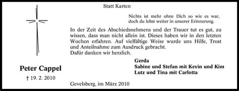 Traueranzeigen Von Peter Cappel Trauer In Nrw De