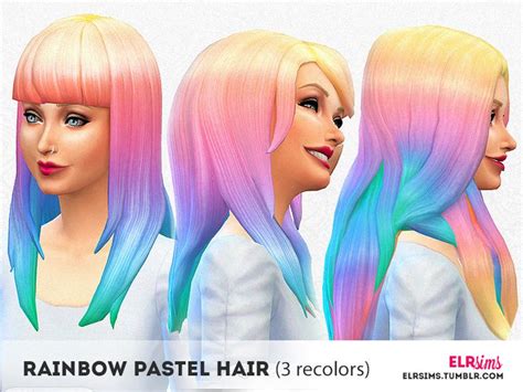 Elrsims Elr Sims Rainbow Pastel Hair 3 Non Default Recolors C Pastel Hair Sims Hair