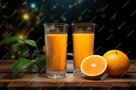 Premium Photo Two Glasses Of Orange Juice With A Slice Of Orange On