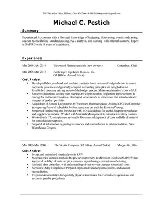 Pestich Updated Resume Pdf