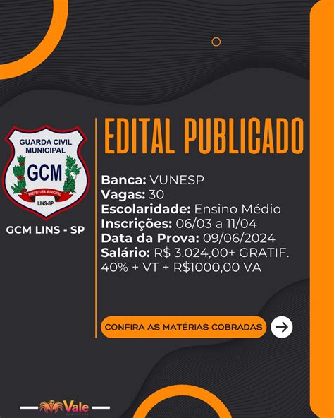 EDITAL PUBLICADO PARA GCM LINS SP VALE CONCURSOS