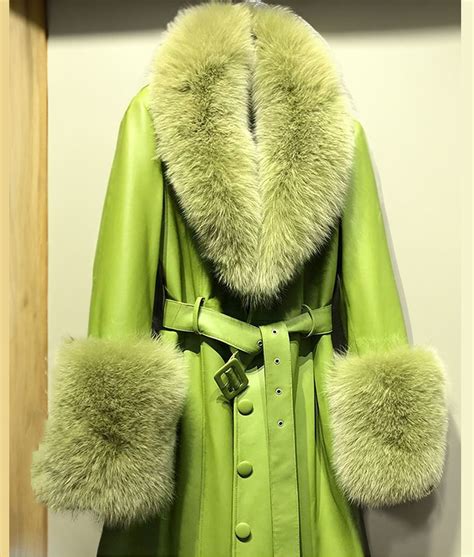 Green Leather Fur Coat Womens Green Fur Coat