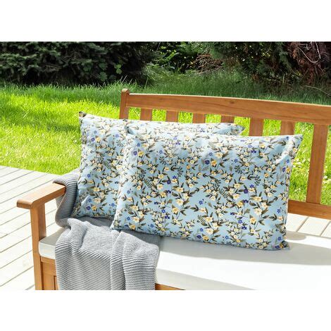 Gartenkissen 2er Set Blumenmuster VALLORIA 40 X 60 Cm Blau