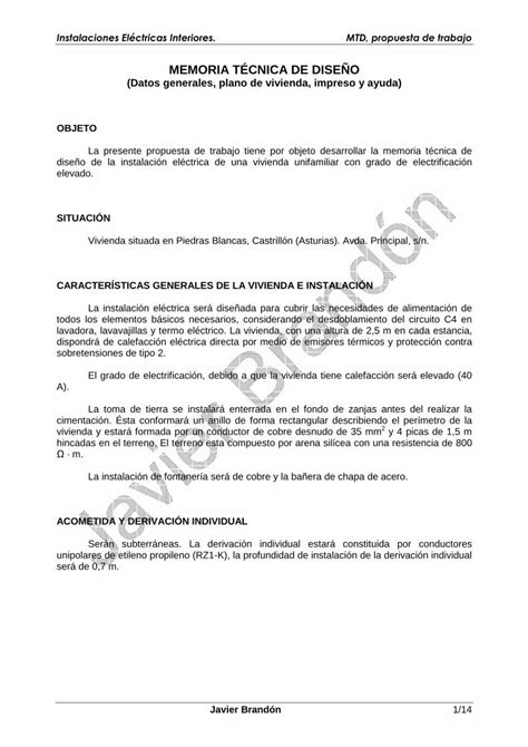 Pdf Memoria T Cnica De Dise O Datos Generales Plano Pdf