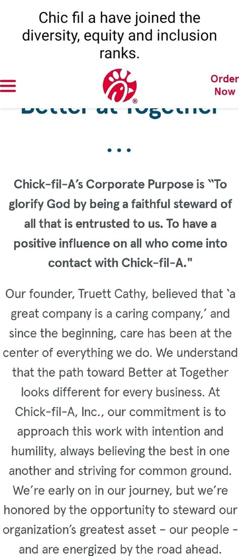 Chic Fil A Have Joined The Diversity Equity And Inclusion Ranks Order