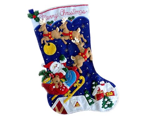 Finished Bucilla Christmas Stocking Christmas Night Over The Rooftops