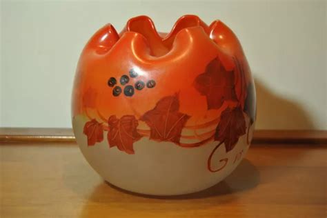 VASE BOULE ANCIEN verre peint émaillé Legras art nouveau 1900 col ourlé