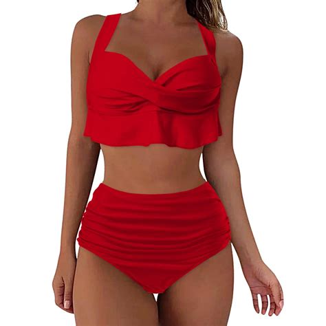 Swimsuit For Women High Waist Bikini Push Up Two Piece Vintage