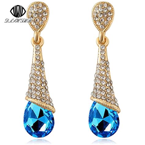 Buy Dlshtmb Austrian Long Blue Crystal Earrings