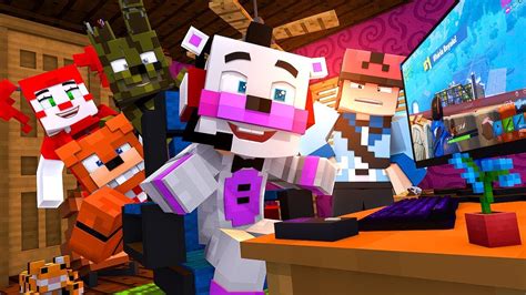 Minecraft FNAF 6 Pizzeria Simulator HELPY IS ADDICTED TO FORTNITE