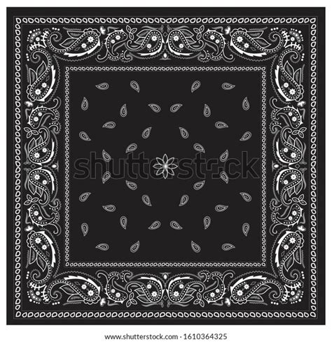 Classic Bandana Print Ornament Black White Image Vectorielle De Stock