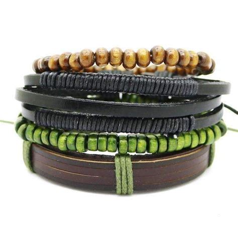 1 Set 4pcs Leather Bracelet Mens Multi Layer 24 Variation Rope