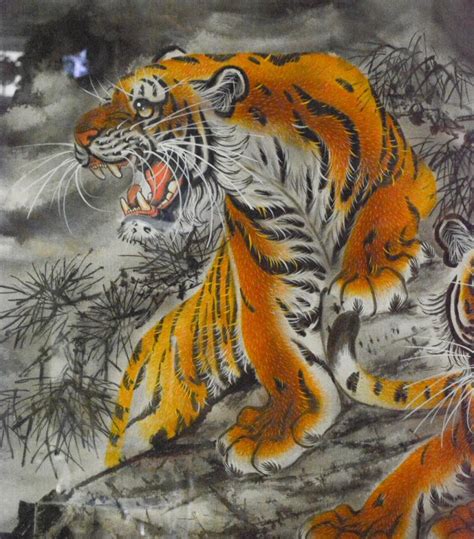 Large Korean Tiger Painting with Custom Frame