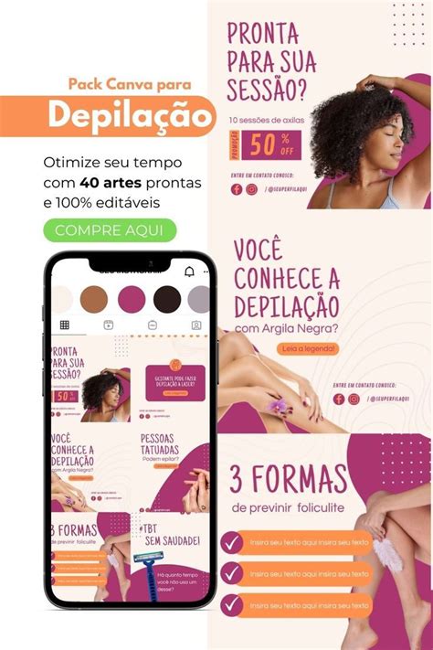 Pack Canva Para Depilação Artes Prontas E Editáveis Para Instagram