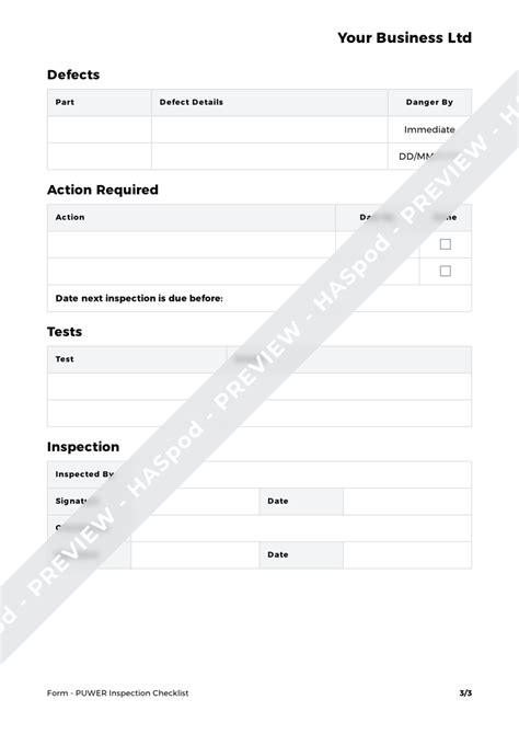 Puwer Inspection Checklist Form Template Haspod