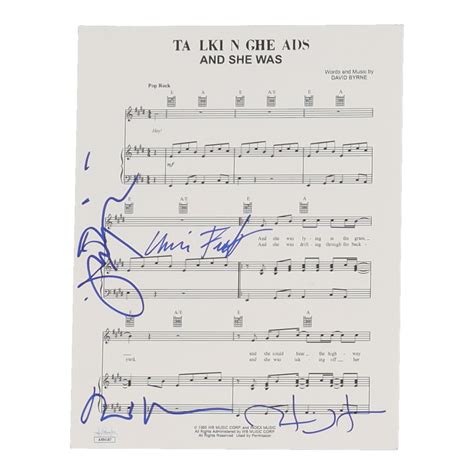 Talking Heads And She Was 8x10 Sheet Music Band Signed By 4 With David Byrne Jerry Harrison