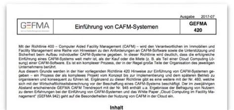 Neuausgabe der GEFMA Richtlinie 420 zur CAFM Einführung erschienen