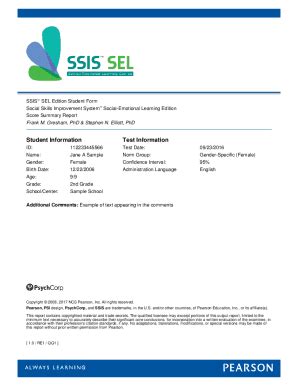 Fillable Online SSIS SEL Edition Student Form Score Summary Report Fax