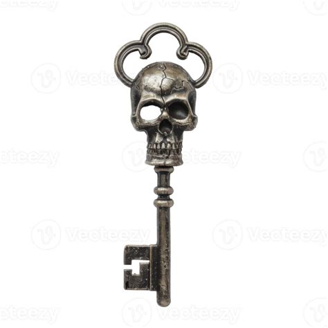 Antique Skeleton Key With Ornate Skull Head 49897080 Png