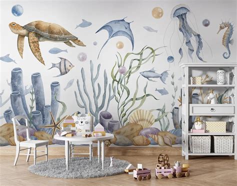 Wall Mural Photo Wallpaper Underwater world with marine animals Nr ...