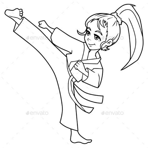 Karate Kick Girl Line Art Karate Kick Karate Girl Drawings