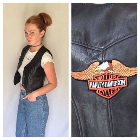 80s Harley Leather Vest Cropped Biker Vest Womens Xs Extra Small Leather Vest Black Biker