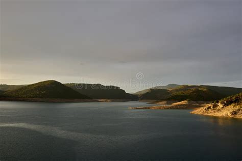 View Of The Itoiz Reservoir In Navarra Very Empty Due To The Summer